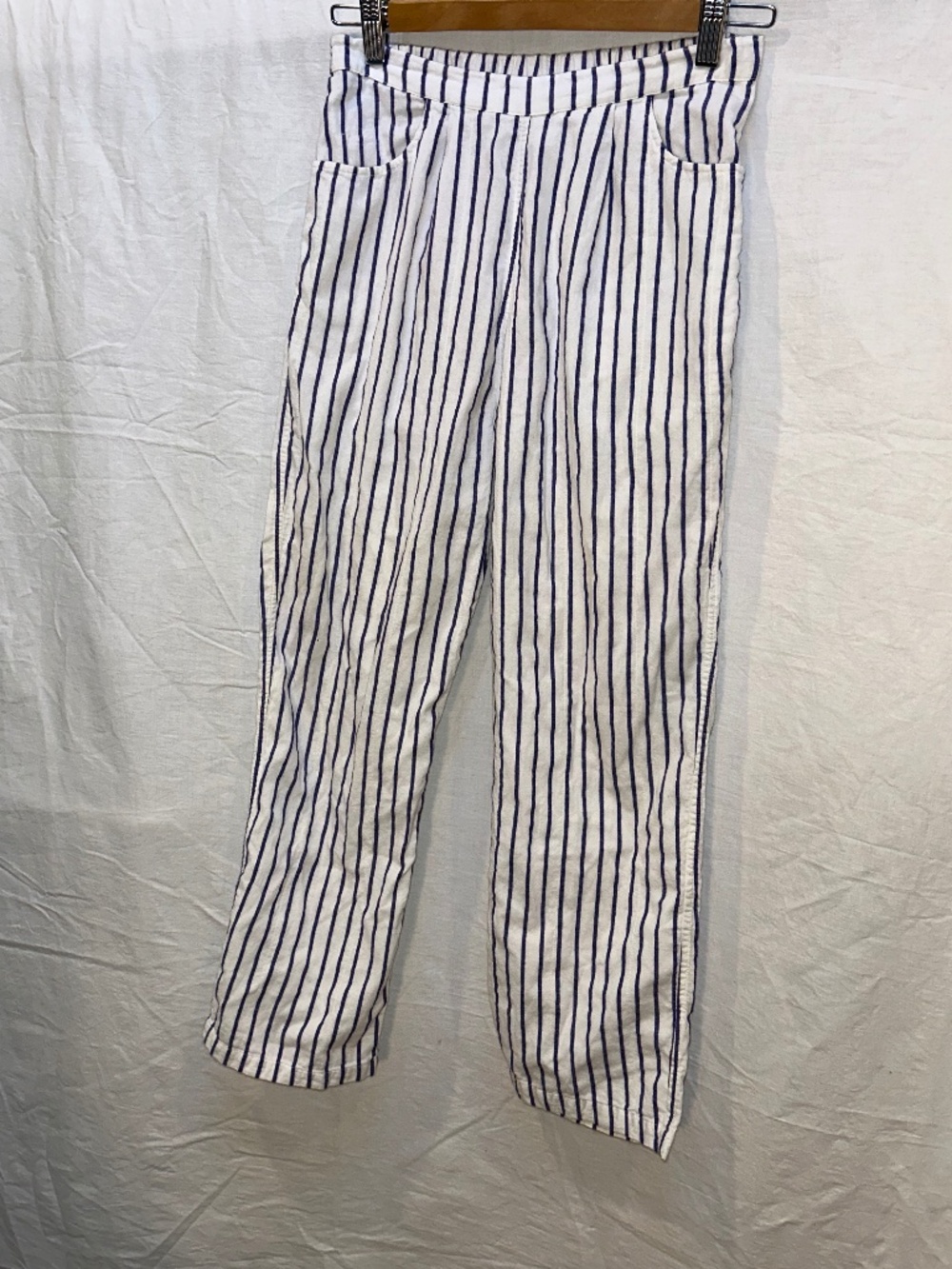 injiri designer blue white striped cotton pants 34 XS